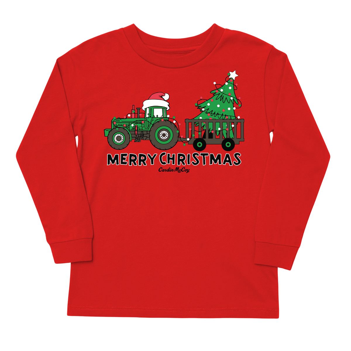Kids' Merry Christmas Tractor Front Long-Sleeve Tee
